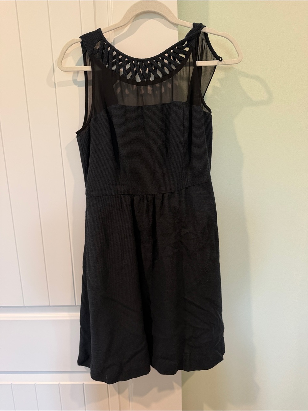 Maeve Black Sleeveless Mesh Yoke Mini Dress